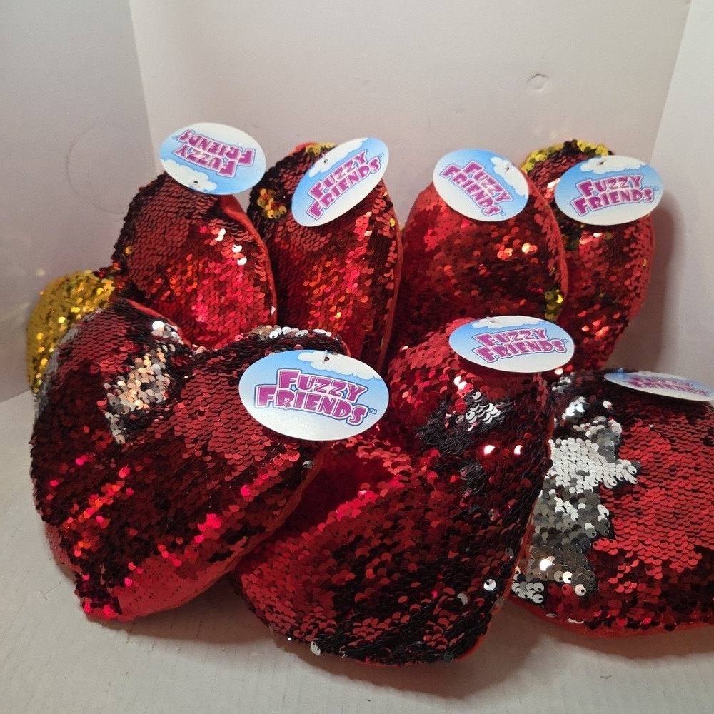 Heart Red Silver  Gold Reversible Sequins Plush Pillow  Valentine's Day -7